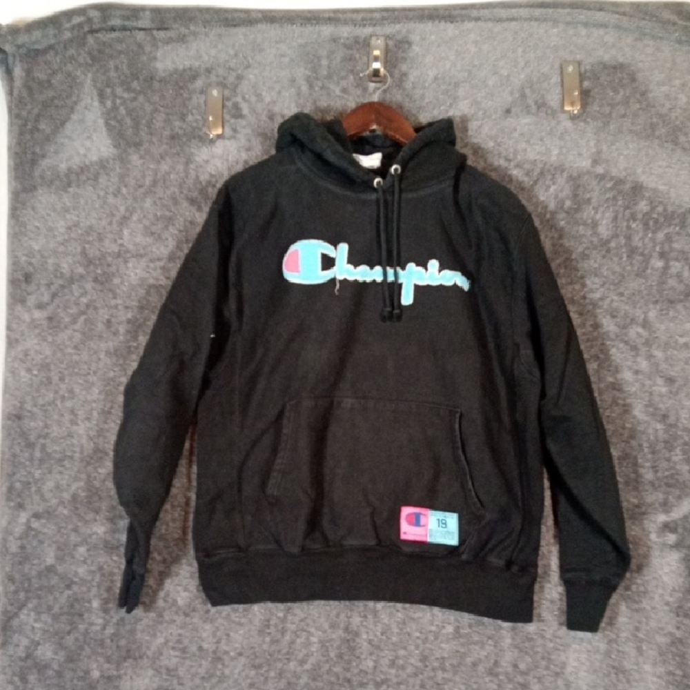 Champoin Vintage Y2k Reverse Weave Hoodie Large Black Spellout Mens